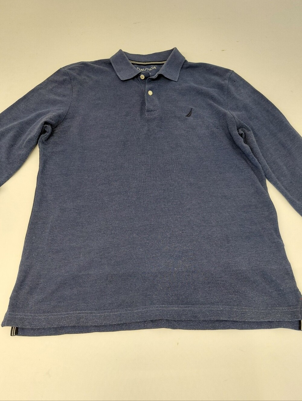 Nautica Men's Classic Fit Solid Blue Pique Long Sleeved Polo Shirt - Med